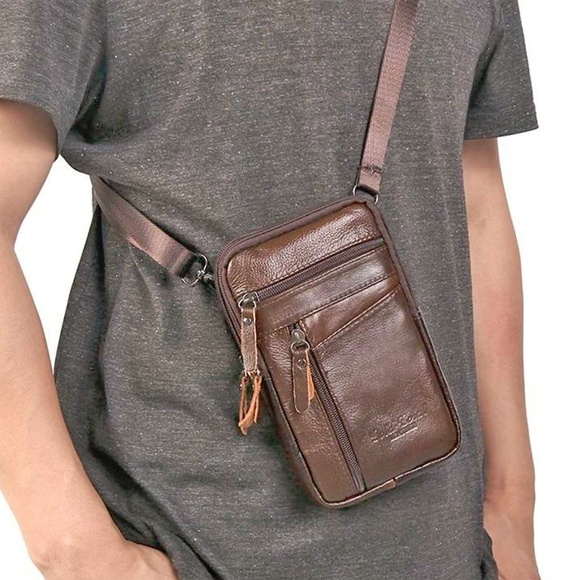 Leather Phone Bag Dk Brown - Picture 3 of 10